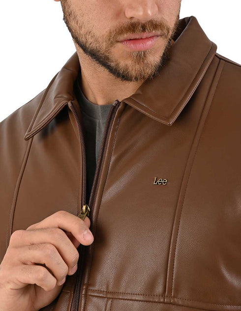 Lee Chamarra Hombre Piel Sintética Café Claro Casual.